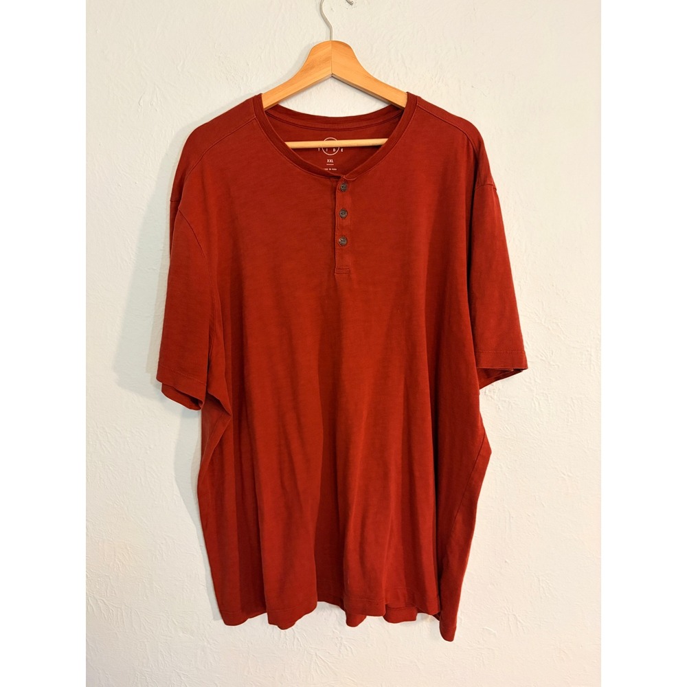 Even Tide Henley Shirt XXL Rust Orange Short Sleeve Cotton Fall Autumn Casual